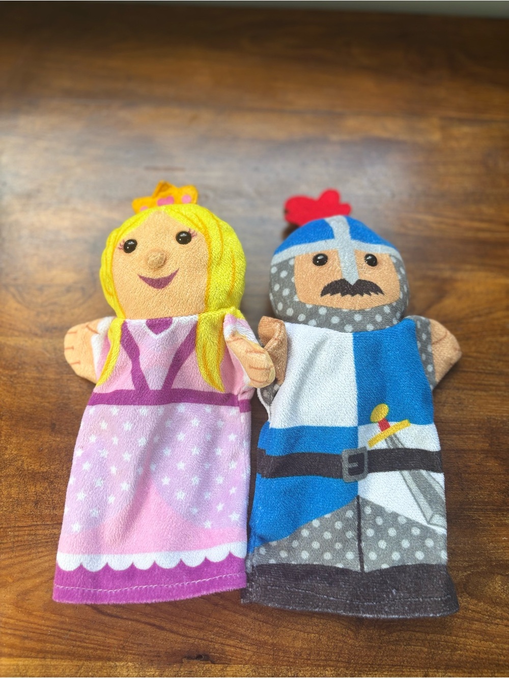Princess and Knight Plush Hand Puppets - Pink and Blue